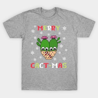 Merry Cact Mas - Cacti Couple In Christmas Candy Cane Bowl T-Shirt